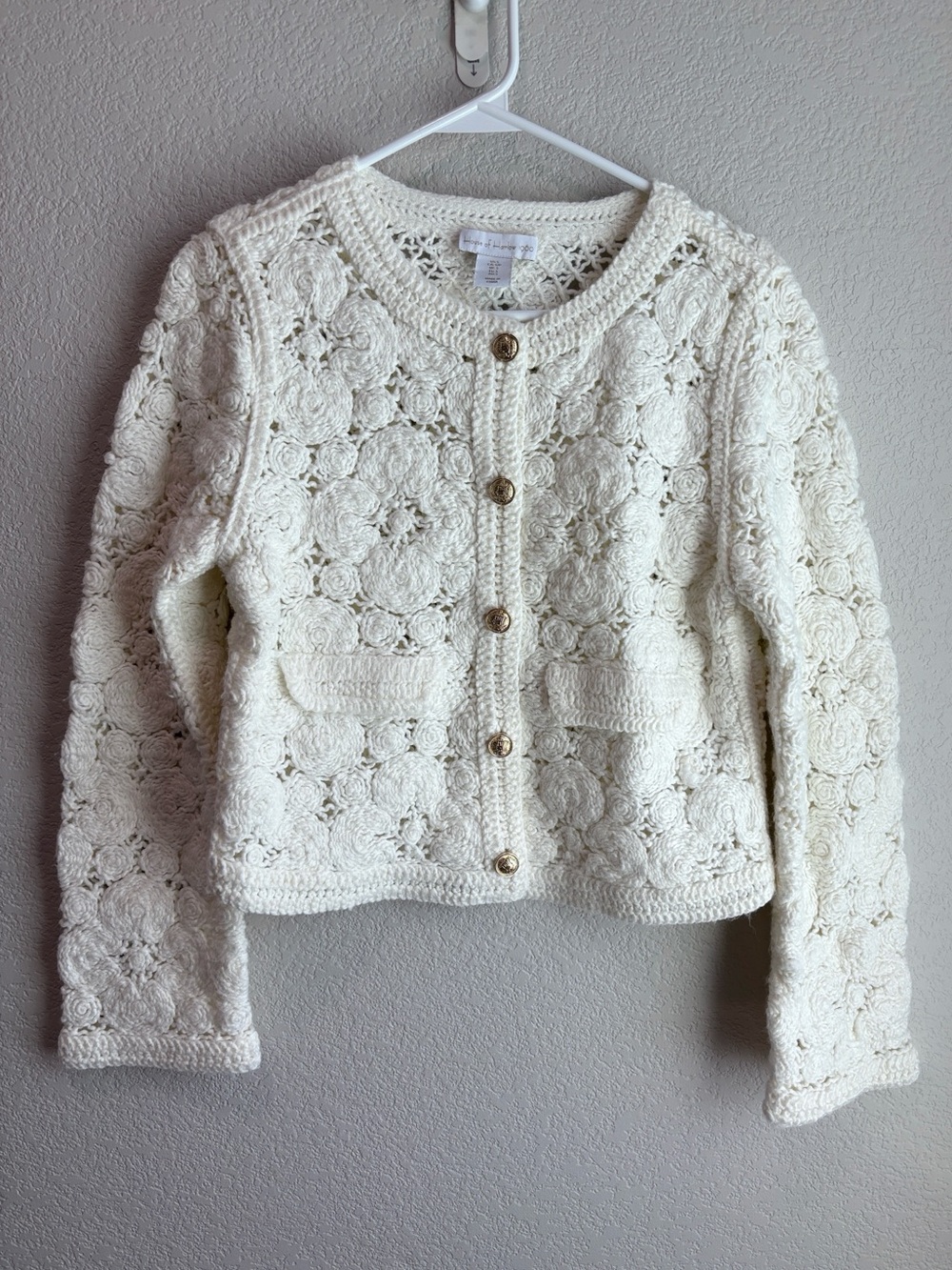 House of Harlow 1960 Cream Crochet Knit Button Front Cardigan